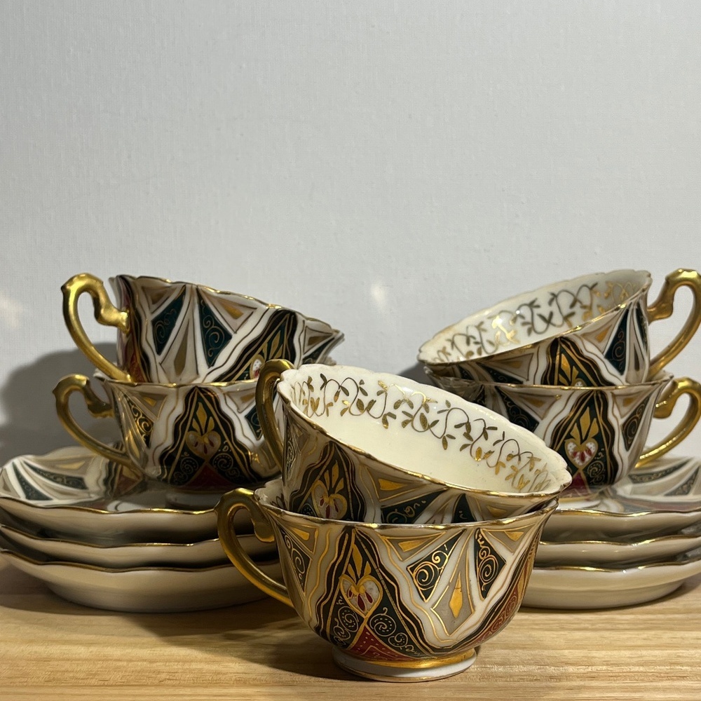 VINTAGE SET OF 6 CUPS & SAUCERS ROYAL VIENNA SUCCESSION AUSTRIA ALHAMBRA